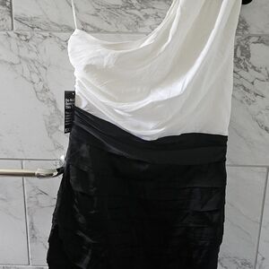 Express Asymmetrical One Shoulder White Black Cocktail Dress